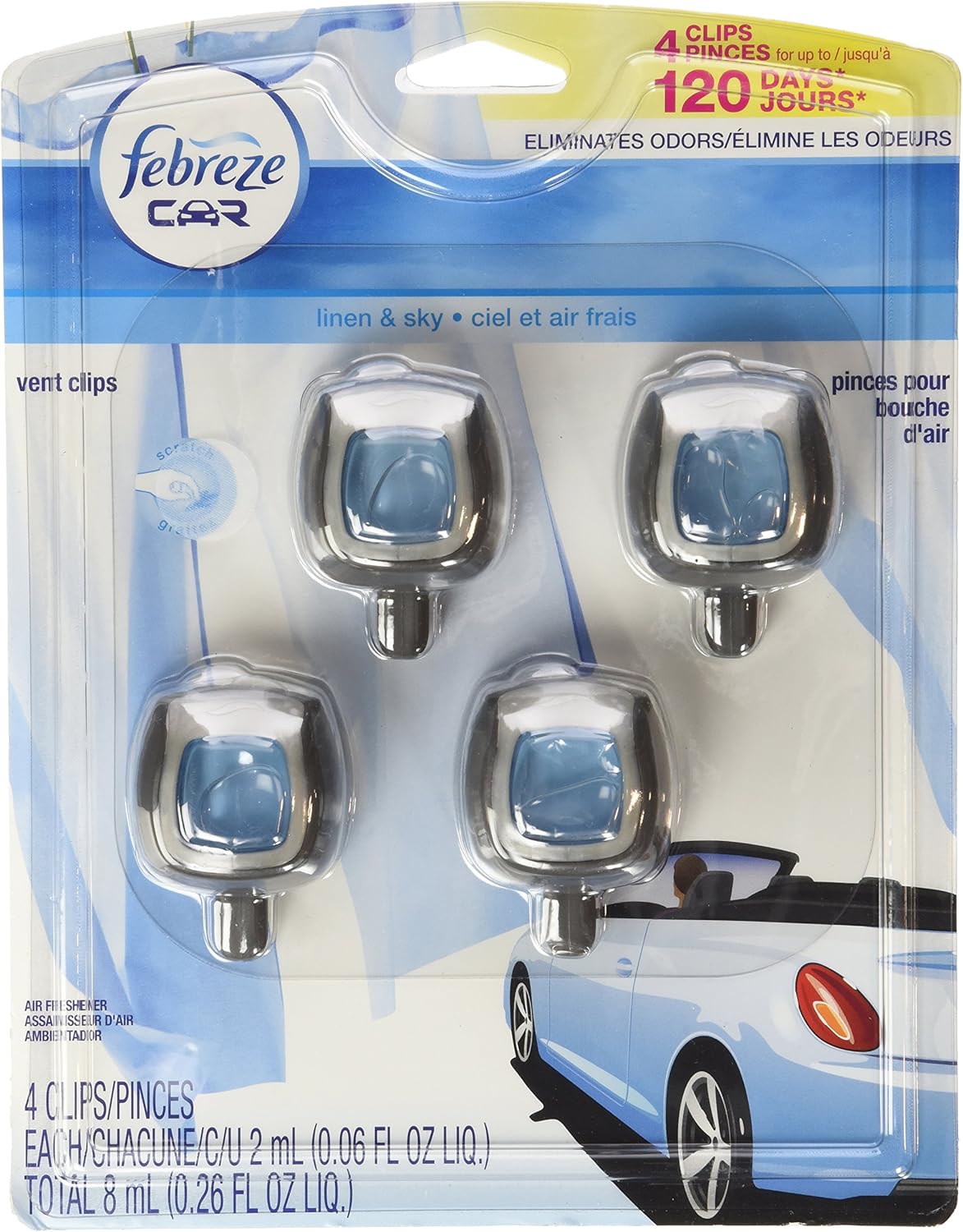 Febreze Car Air Freshener Vent Clip Platinum Ice Scent, .07 oz. Car Vent Clip, Pack of 4