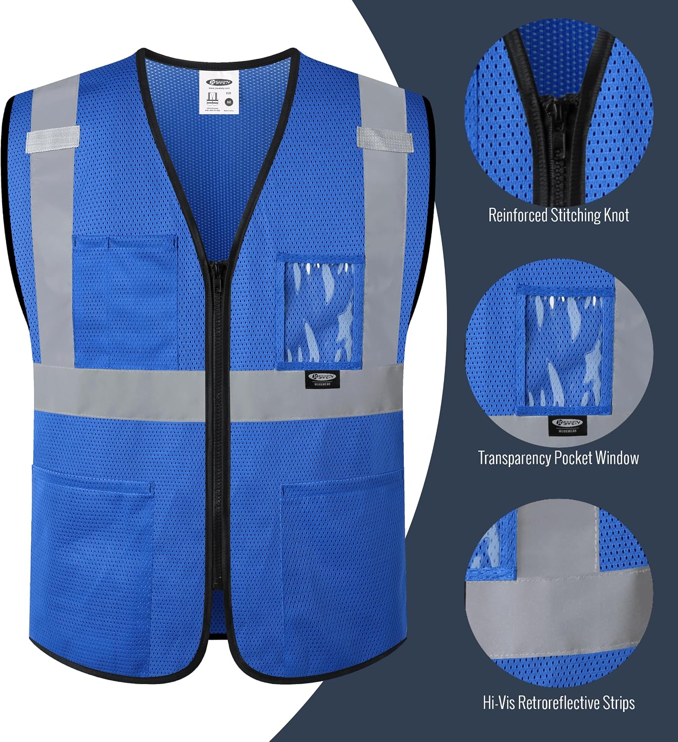 JKSafety Safety Vest for men women Hi Vis Vest with Pockets and Zipper High Visibility Meet ANSI Standard（BX310