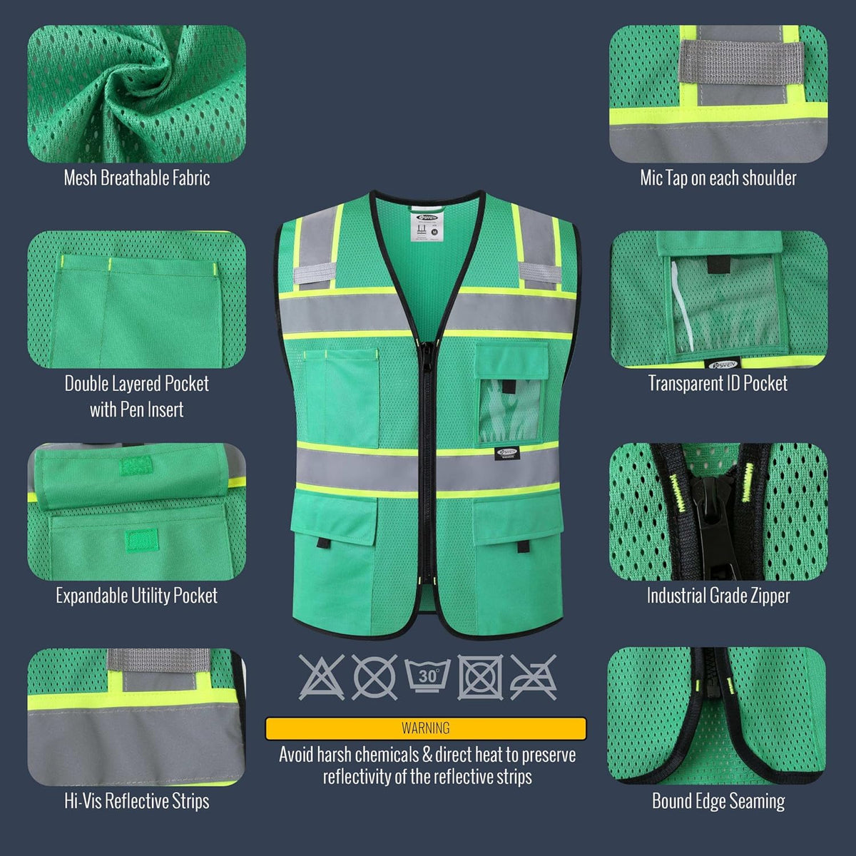 JKSafety Safety Vest for Men Women Hi Vis Relfective Vest with Pockets High Visibility Meet ANSI Standard