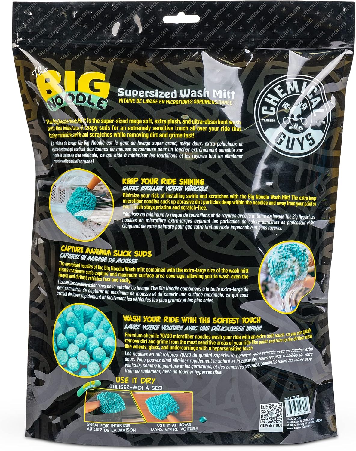 Chemical Guys MIC513 Big Noodle Chenille Microfiber Scratch Free Supersized Car Wash Mitt for Cars, Trucks, SUVs, RVs & More, Turquoise (11" x 12")