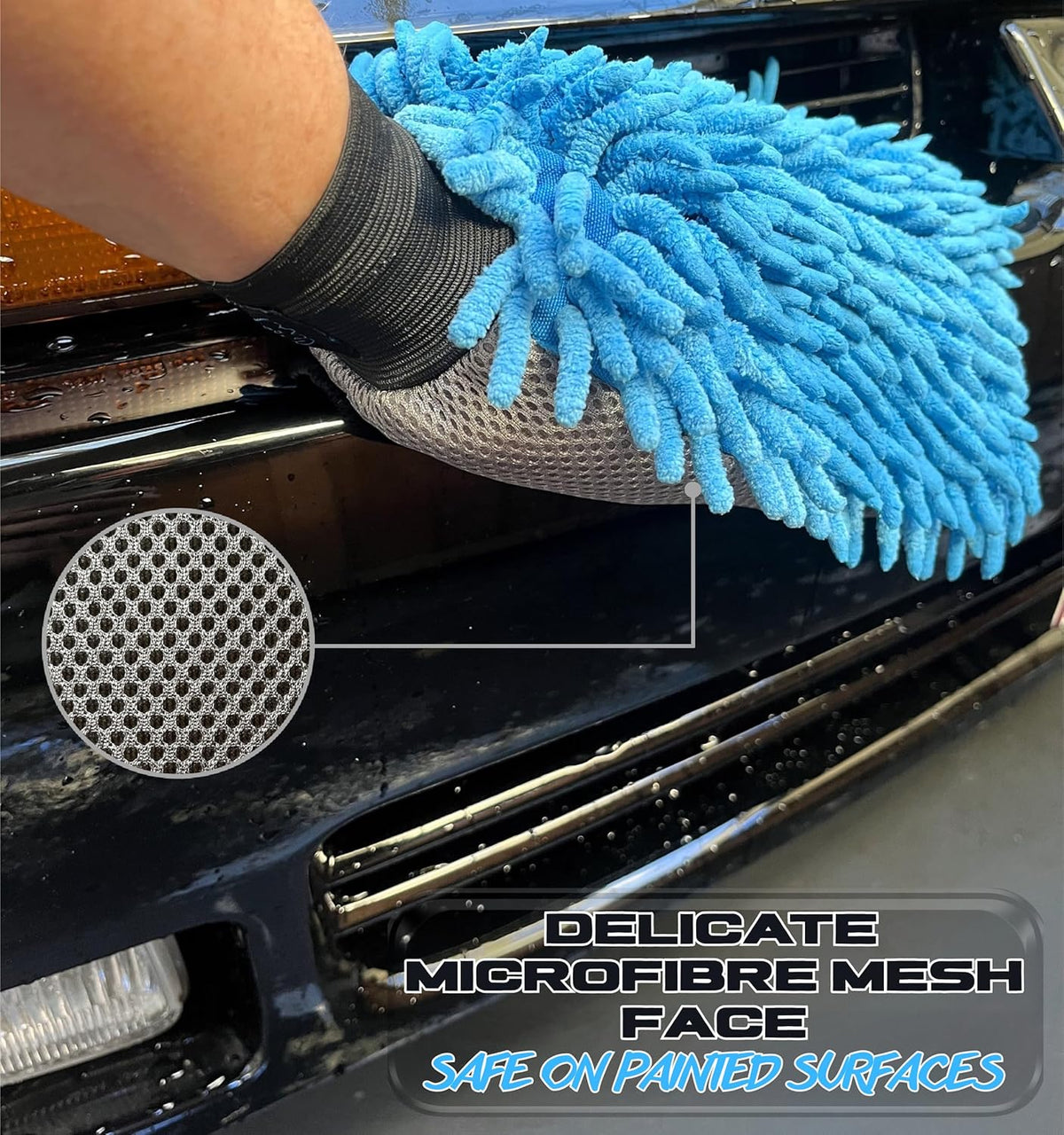 Sudz Budz® Premium Microfiber Chenille Car Washing Mitt 2 Pack | 2-in-1 Double-Sided Scrubber and Fleece Mitts. Soft, Durable, No Scratch, Lint-Free Washing and Detailing for Exterior Car Care