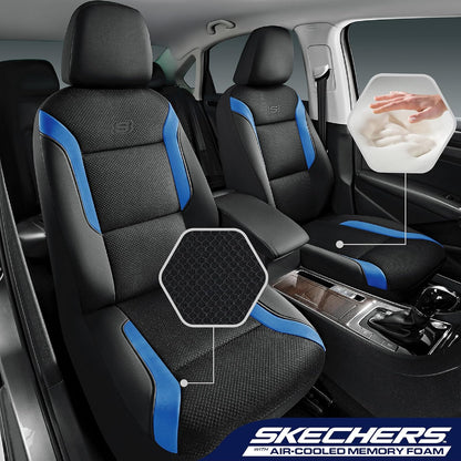 Skechers Memory Foam Seat Covers, Air Cool Mesh Thick Car Seat Covers, Car Seat Covers Front Seats Airbag Compatible, Universal Automotive Comfort for Most Cars, Vans, Trucks, SUV,Black