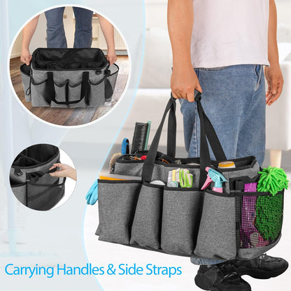 HODRANT Extra-Large Cleaning Caddy, Organizer with Handles for Cleaning Tools & Products Storage, Large Capacity Tote Bag for Car, Home & Housekeeping Work, Gray