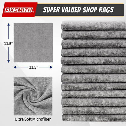 FIXSMITH Shop Towels, Pack of 200, Grey Microfiber Cleaning Cloth Bulk, Microfiber Towels for Cars, All-Purpose Absorbent Cleaning Rags, Dust Cloth for Automotive, Mechanic, Garage, 11.5 x 11.5 inch