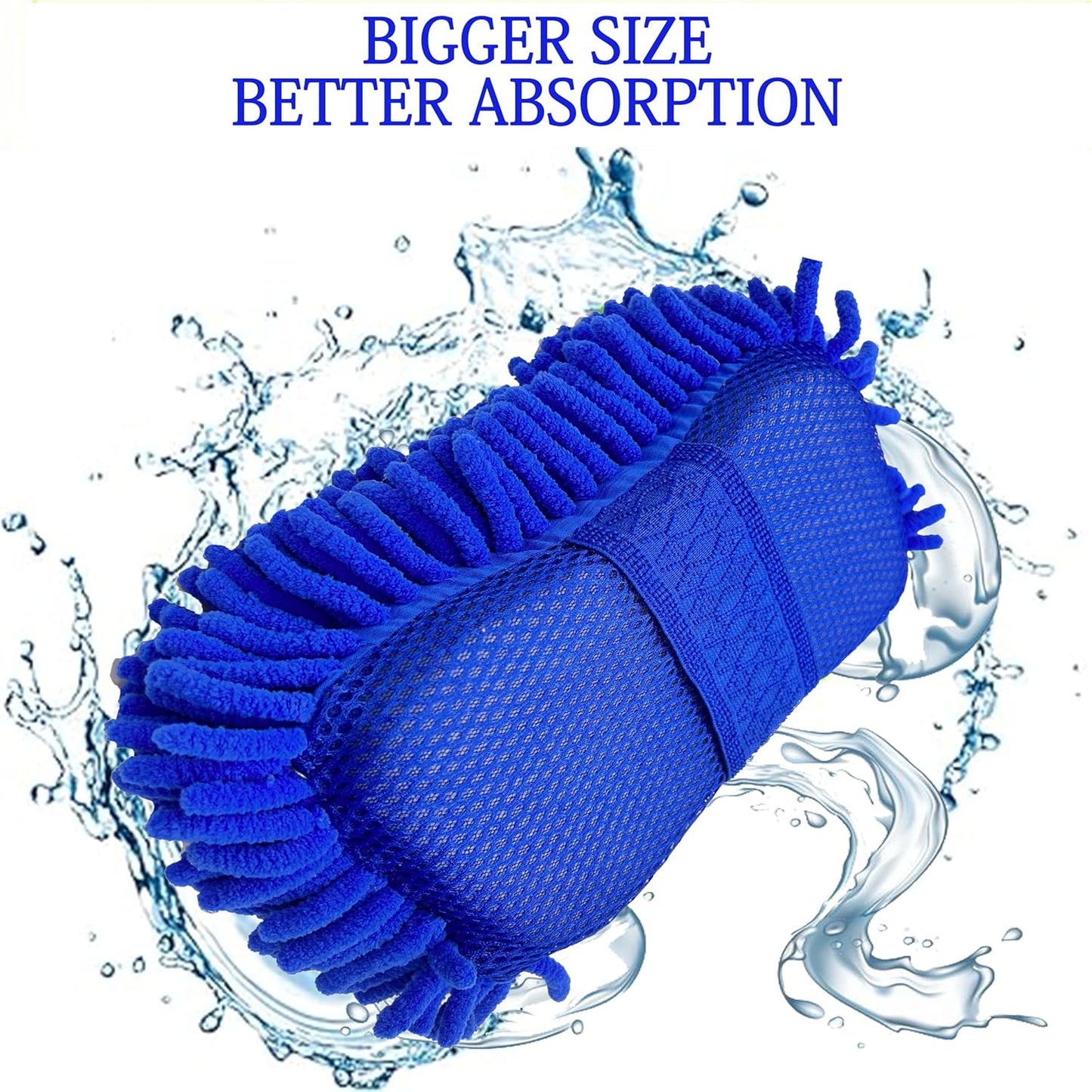 Microfiber Car Wash Sponge-Non-Scratch Wash Mitt-Two Sided Chenille Microfiber Washing Sponge-Mitt for Cars, Trucks, SUVs, Boats(2 Pack Green)