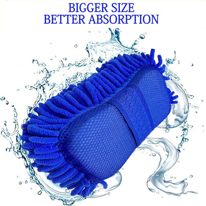 Microfiber Car Wash Sponge-Non-Scratch Wash Mitt-Two Sided Chenille Microfiber Washing Sponge-Mitt for Cars, Trucks, SUVs, Boats(2 Pack Green)
