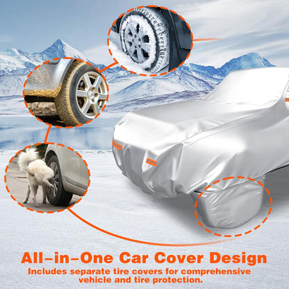 iCOVER Car Cover, Waterproof All Weather Car Covers for Honda Civic Toyota Corolla Chevy Cruze Kia Forte, Outdoor Full Exterior Cover with Detachable Tire Covers, Car Cover for Sedan, Fits up to 193"