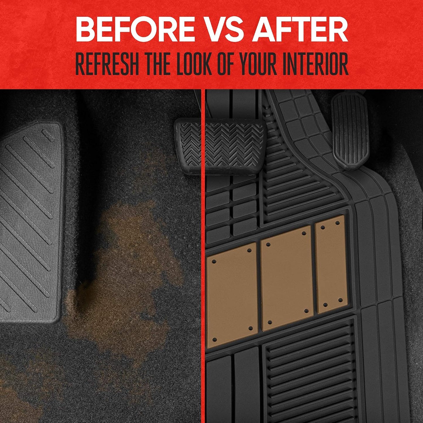 Motor Trend DualFlex™ Rubber Car Floor Mats All Weather Waterproof 4-Piece Sporty Two-Tone Design Car Mats Full Set - Universal Trim-to-Fit Floor Mats for Car, SUV, & Trucks - Car Carpet Protector