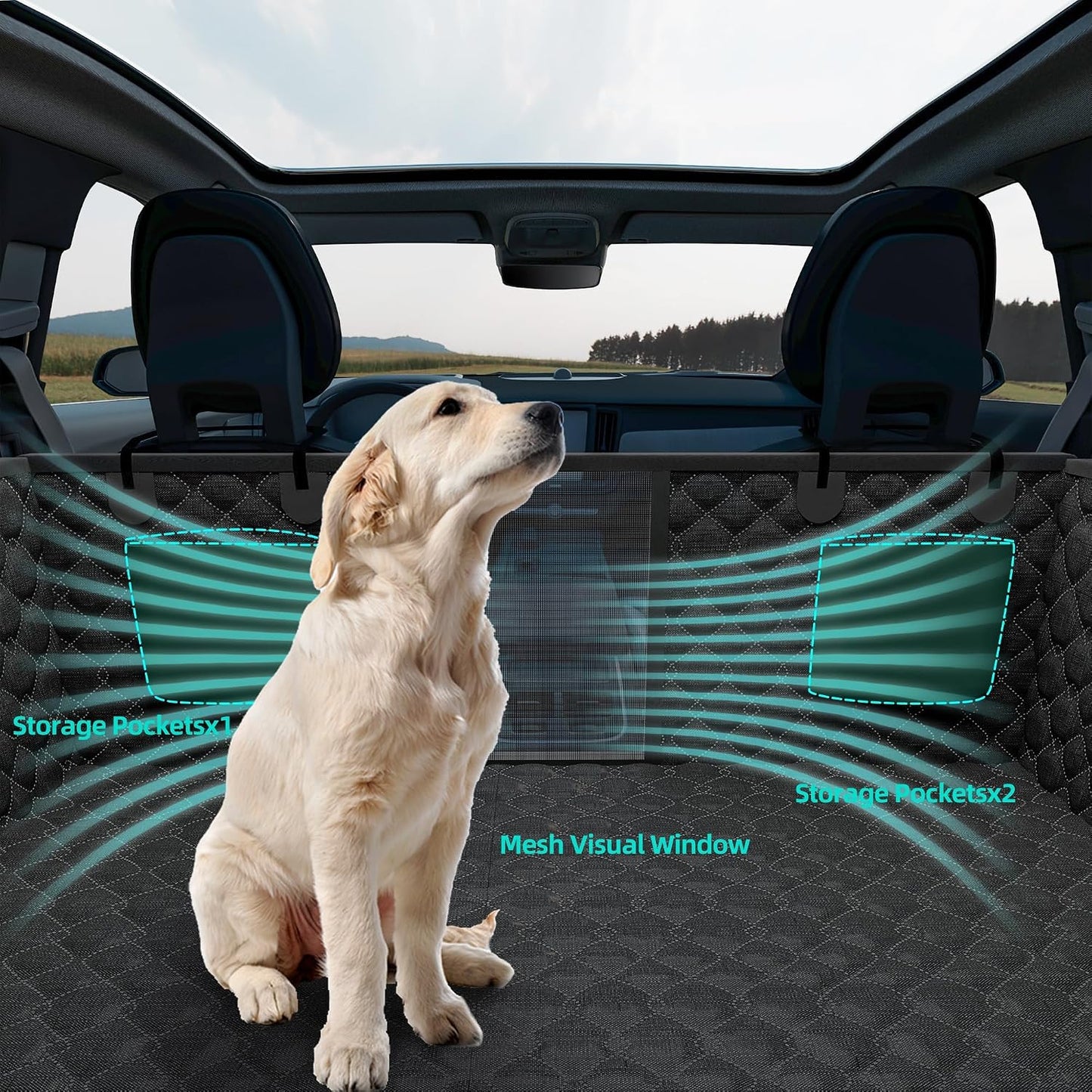 petalage Bench Dog Car Seat Cover for Back Seat Waterproof Seat Covers Durable Scratch Proof Nonslip, Protector for Pet Fur & Mud Washable Backseat Cover for Cars Armrest Compatible