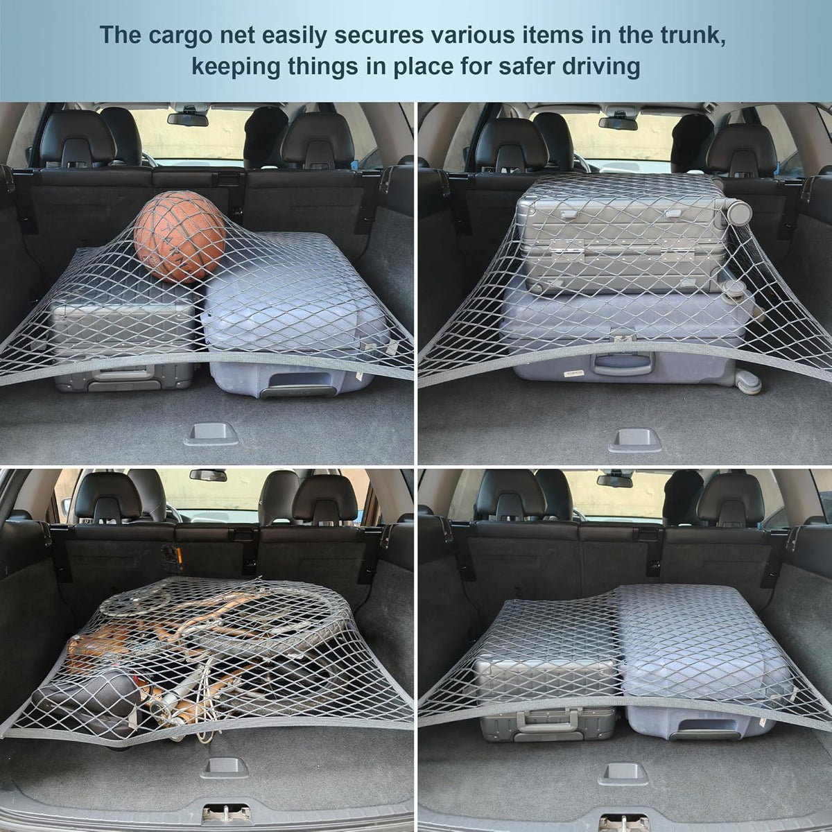 Elastic Cargo Net for SUV, Car Trunk Net Organizer with ABS Hook Storage Mesh Cargo Nets 27.5 x 19.6 Inch for Truck Bed Tailgate Netting Accessories Gray