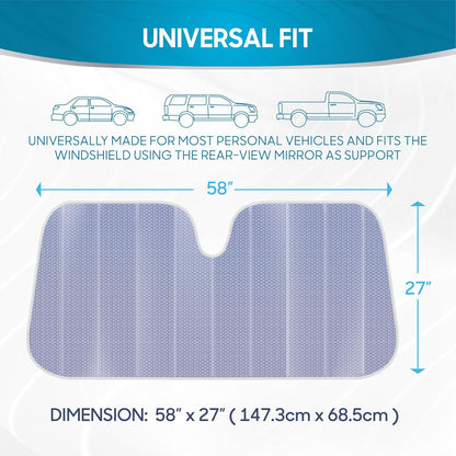 Iridescent Matte White Front Windshield Sunshade-Accordion Folding Auto Shade for Car Truck SUV-Blocks UV Rays Sun Visor Protector-Keeps Your Vehicle Cool- 58 x 27 in