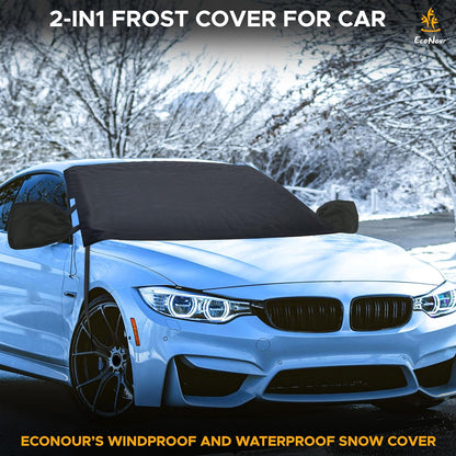 EcoNour Windshield Cover for Ice and Snow - Universal Fit for Car, SUV, Truck, Heavy Duty 600D Oxford Fabric Frost Protector for Ice & Sleet, Includes Anti-Theft Straps, Medium (69"x42")
