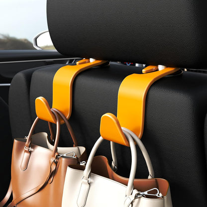 Amooca 4-Pack Car Headrest Hooks Vehicle Storage Organizer for Purses Handbags Groceries Backpack Coats –Holds 55lbs 360° Rotating Black