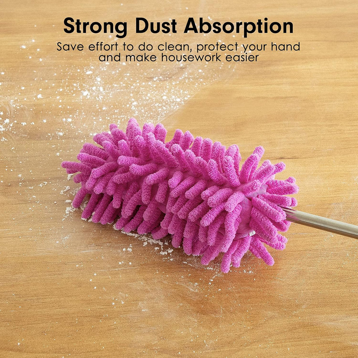 Microfiber Duster for Cleaning, Tukuos Hand Washable Dusters with 2pcs Replaceable Microfiber Head, Extendable Pole, Detachable Cleaning Supplies for Office, Car, Window, Furniture, Ceiling Fan