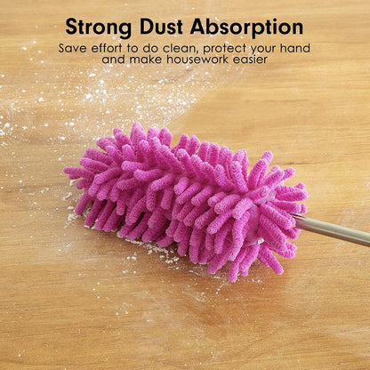Microfiber Duster for Cleaning, Tukuos Hand Washable Dusters with 2pcs Replaceable Microfiber Head, Extendable Pole, Detachable Cleaning Supplies for Office, Car, Window, Furniture, Ceiling Fan