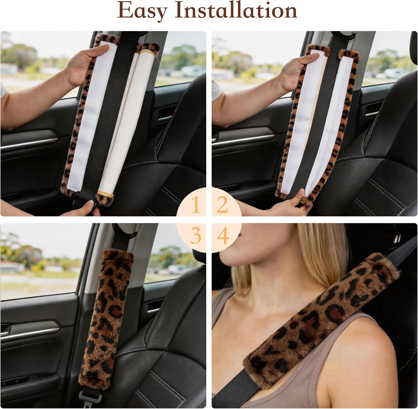 Amooca Soft Faux Fur Universal Fit Seatbelt Cover Car Truck SUV Airplane Seat Belt Shoulder Pad for Carmera Backpack Straps Neck Cushion Protector 2 Pack 10.5in Dark Gray