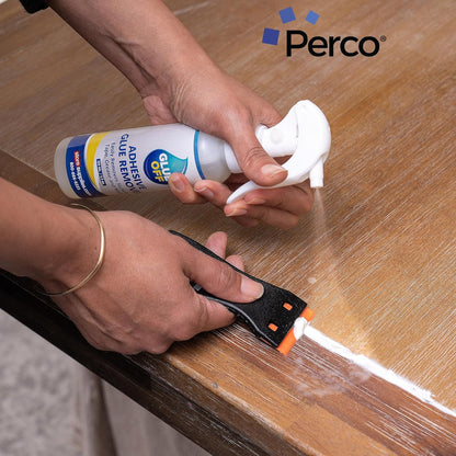 Perco Glue Off Adhesive Sticker Remover 3.3 fl. oz & Scraper with Plastic Razor for Removing Labels (Adhesive Sticker Remover & Scraper w/Plastic Razor)