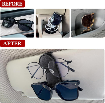 KIWEN Sunglasses Holder for Car Visor, Magnetic Leather Sunglass Eyeglass Hanger Clip for Car Sun Visor Accessories (1, Black)