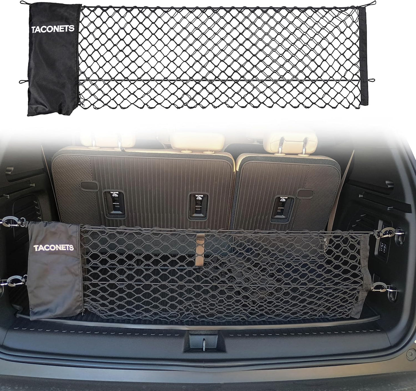 TacoNets Envelope Cargo Net for GMC Sierra & Chevy Silverado - Fits 2013-Current - Upgraded 5mm Bungee - Integrated Storage Bag - Heavy Duty Carabiners - Designed in USA