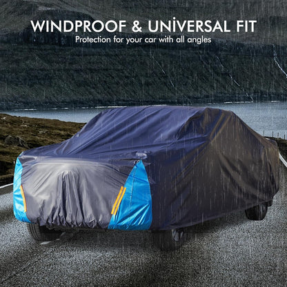 Car Cover Waterproof All Weather for Automobiles, 6 Layers Outdoor Full Exterior Cover Rain Sun UV Snowproof Protection with Zipper Cotton, Mirror Pocket for Sedan (190-195 inch)