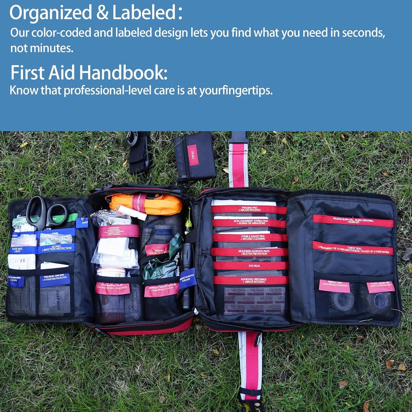 Comprehensive First Aid Kit for Home, Premium Emergency Trauma Kits with Shoulder Strap for Car Camping Gear, Waterproof Survival Kit, Home Essentials, Outdoor Emergency Medical Supplies -324 Piece