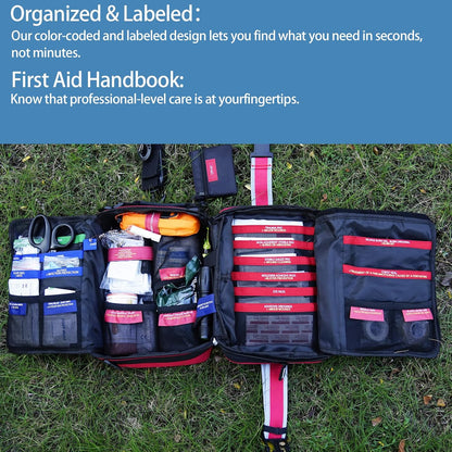 Comprehensive First Aid Kit for Home, Premium Emergency Trauma Kits with Shoulder Strap for Car Camping Gear, Waterproof Survival Kit, Home Essentials, Outdoor Emergency Medical Supplies -324 Piece