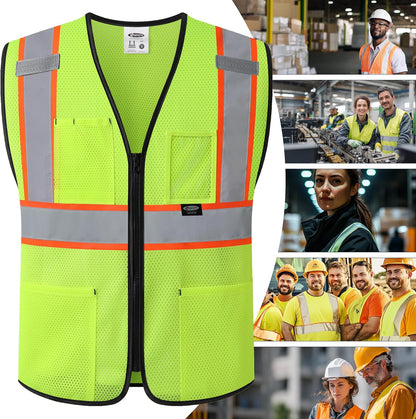 JKSafety Safety Vest for men women Hi Vis Vest with Pockets and Zipper High Visibility Meet ANSI Standard（BX310