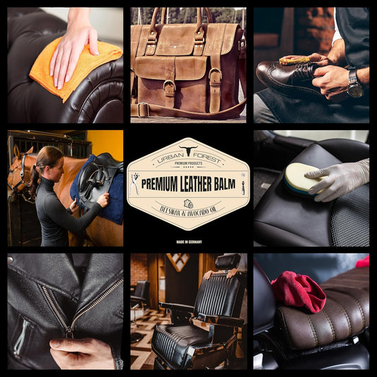 URBAN FOREST Leather Care Conditioner incl. natural Beeswax & Avocado Oil 16.9 fl oz, Heavy Duty Scratch Repair Balm - Preservative for Dry Cracked Furniture, Car Seats, Saddles, Boots Made in Germany