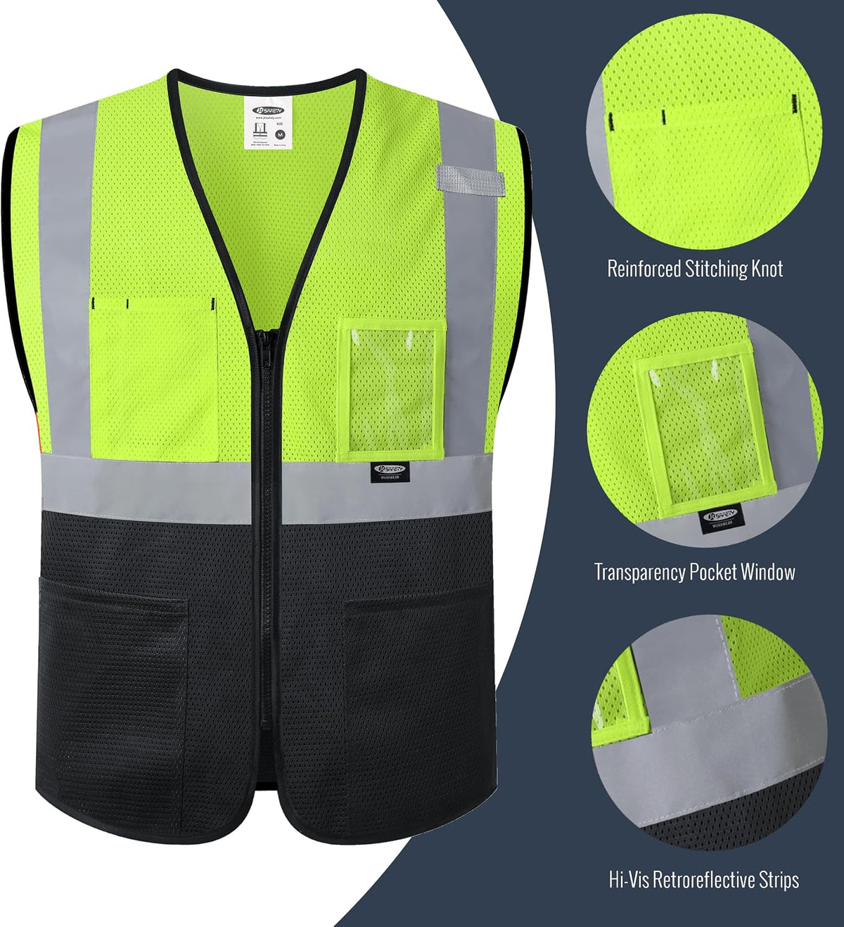 JKSafety Safety Vest for men women Hi Vis Vest with Pockets and Zipper High Visibility Meet ANSI Standard（BX310