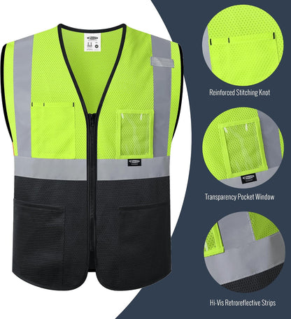 JKSafety Safety Vest for men women Hi Vis Vest with Pockets and Zipper High Visibility Meet ANSI Standard（BX310