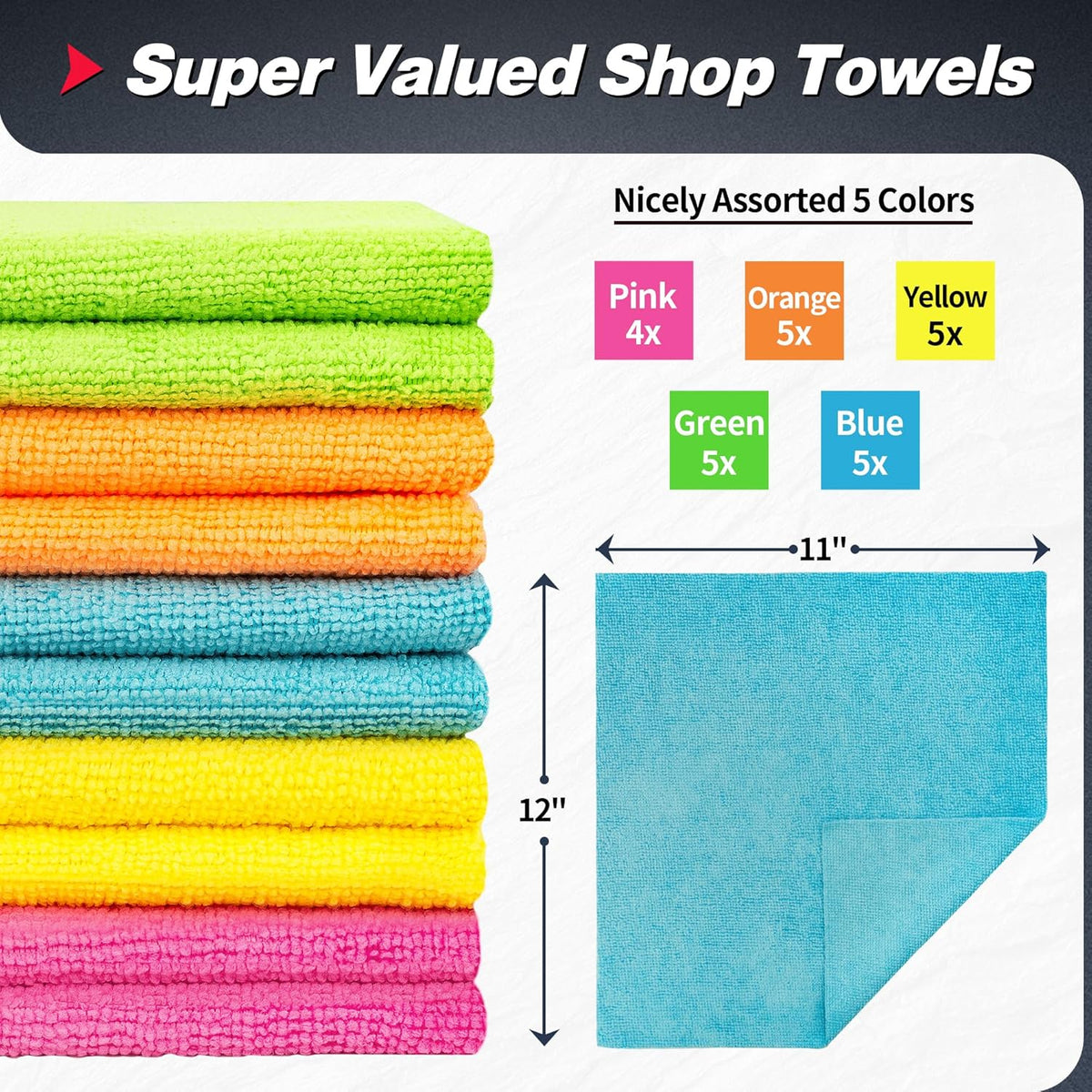 FIXSMITH Shop Towels, Pack of 200, Grey Microfiber Cleaning Cloth Bulk, Microfiber Towels for Cars, All-Purpose Absorbent Cleaning Rags, Dust Cloth for Automotive, Mechanic, Garage, 11.5 x 11.5 inch