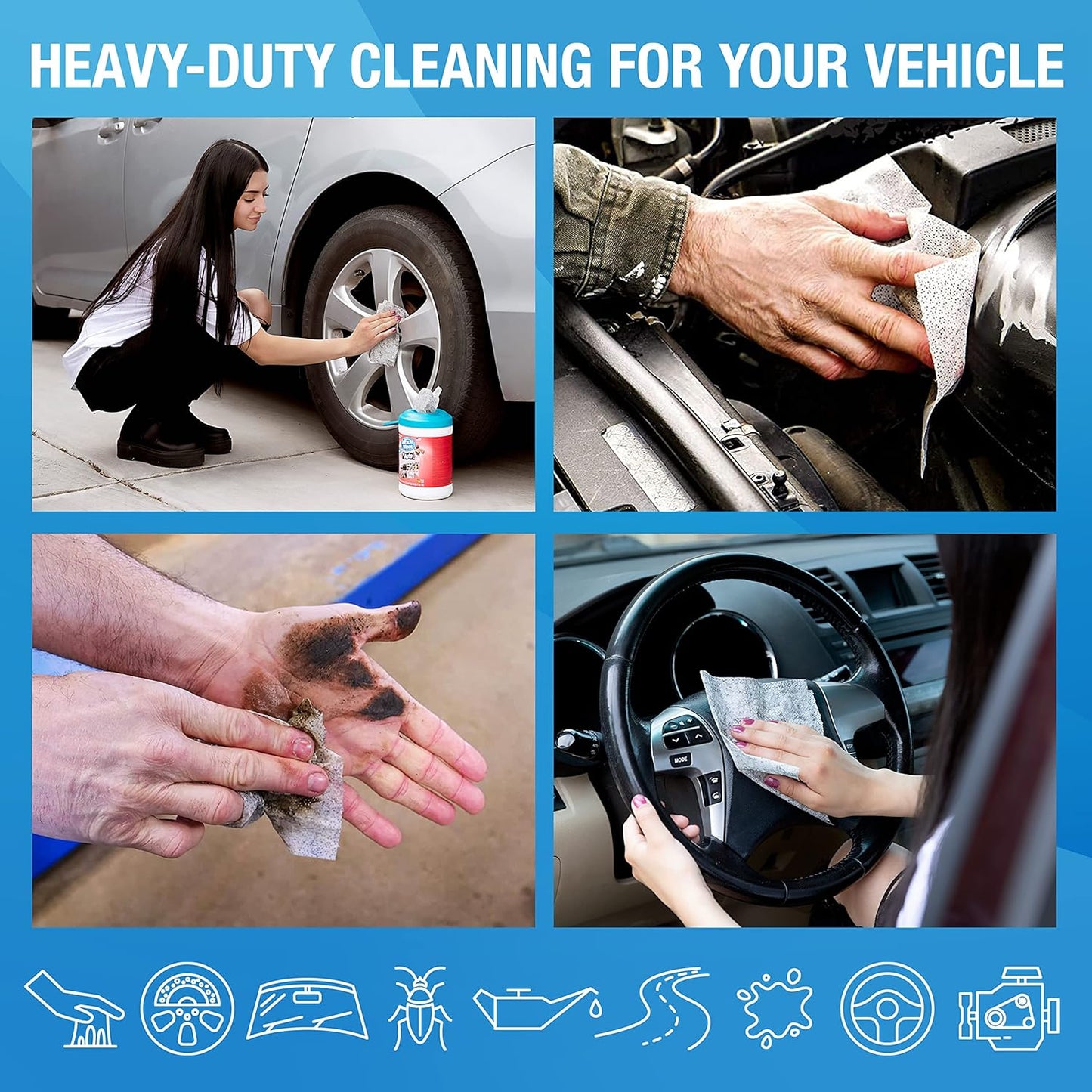 MiracleWipes for Automotive, All Purpose Cleaning Wipes for Hands, Auto Interior, Exterior, Detailing, Remove Grease, Lubricant, Sticky Adhesive, Grime, Dirt, Car Cleaning (1 Pack)