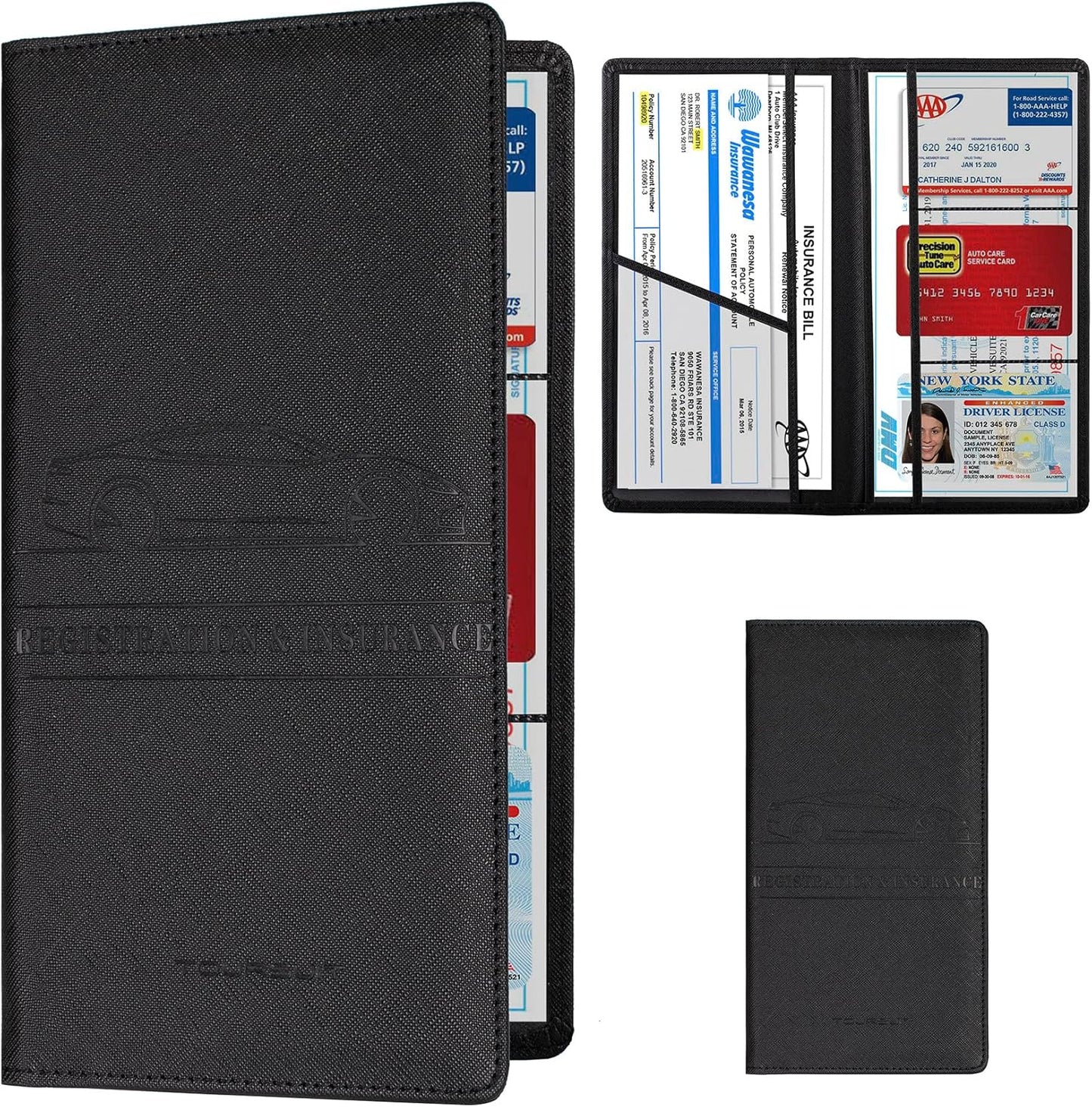 TOURSUIT Car Registration and Insurance Card Holder, Vehicle License Document Glove Box Compartment Organizer, Interior Car Accessories for Women Men (Carbon Fiber Black)