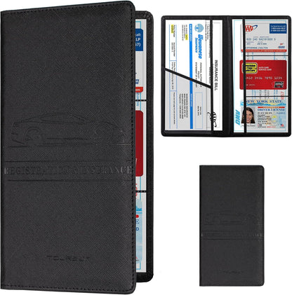 TOURSUIT Car Registration and Insurance Card Holder, Vehicle License Document Glove Box Compartment Organizer, Interior Car Accessories for Women Men (Carbon Fiber Black)