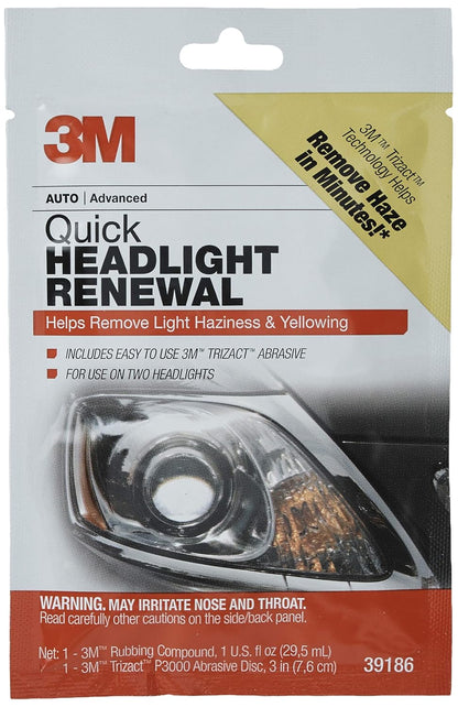 3M Quick and Easy Headlight Restoration Kit, Removes Light Yellowing in 15-Minutes, 39193, 1 Kit