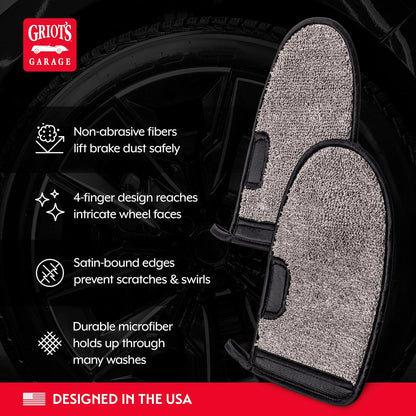 Griot's Garage Microfiber Wheel Wash Mitts, Scratch-Free Cleaning for All Wheel Surfaces, 11820, Set of 2