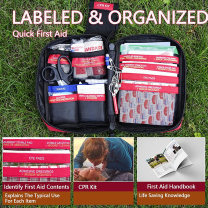 First Aid Kit, Professional Trauma First Aid Kit with Labelled Compartments Molle System for Car, Hiking, Backpacking, Camping, Traveling, and Cycling
