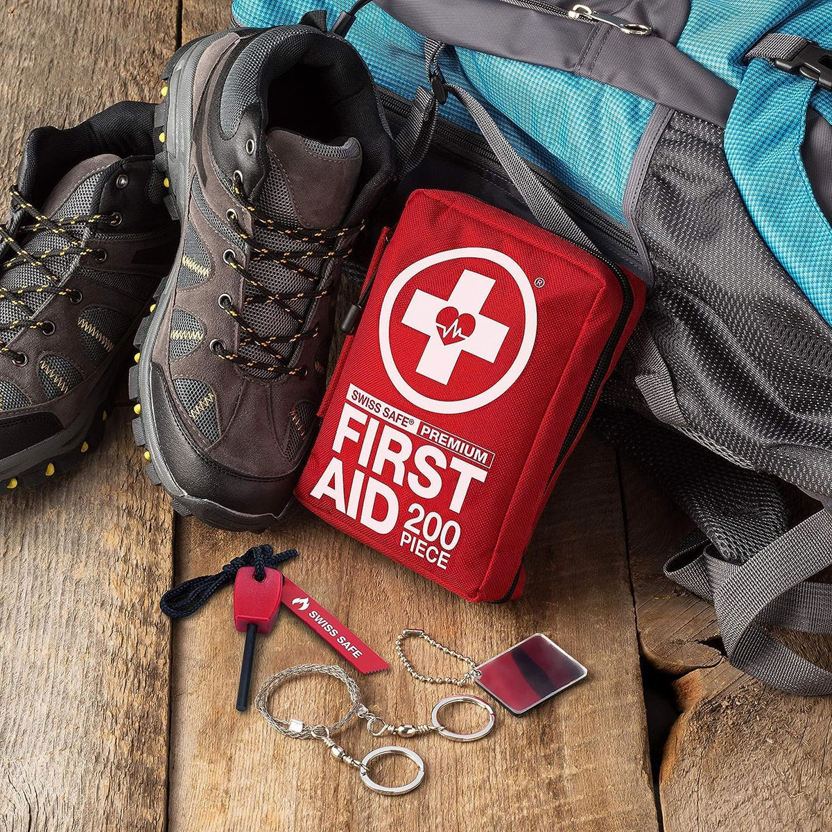 Swiss Safe 2-in-1 First Aid Kit for Car, Travel and Home, 348 Pieces, Large Hardcase with Bonus Mini Kit for Medical Emergency, Survival and Camping