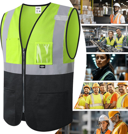 JKSafety Safety Vest for men women Hi Vis Vest with Pockets and Zipper High Visibility Meet ANSI Standard（BX310
