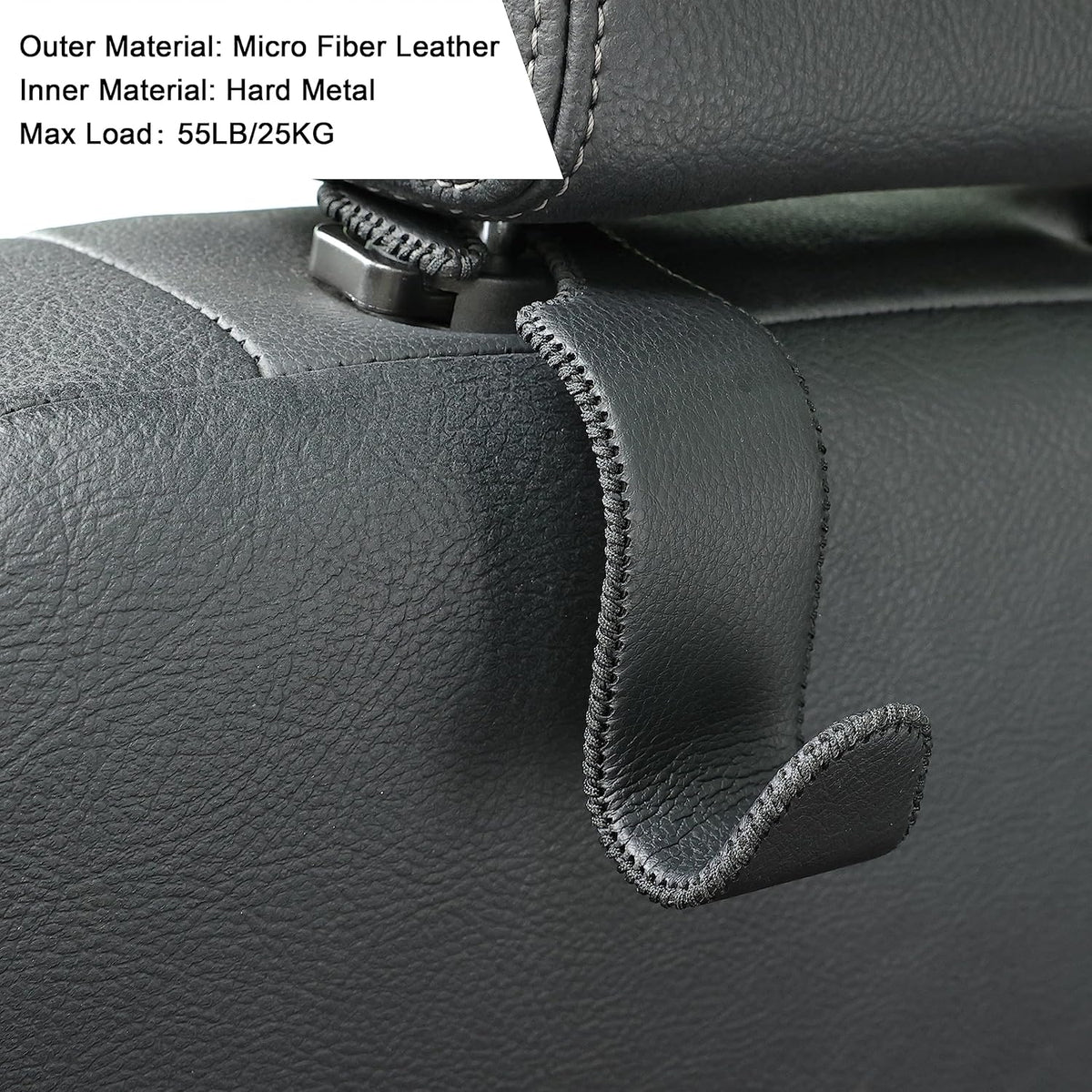 Amooca 4-Pack Car Headrest Hooks Vehicle Storage Organizer for Purses Handbags Groceries Backpack Coats –Holds 55lbs 360° Rotating Black