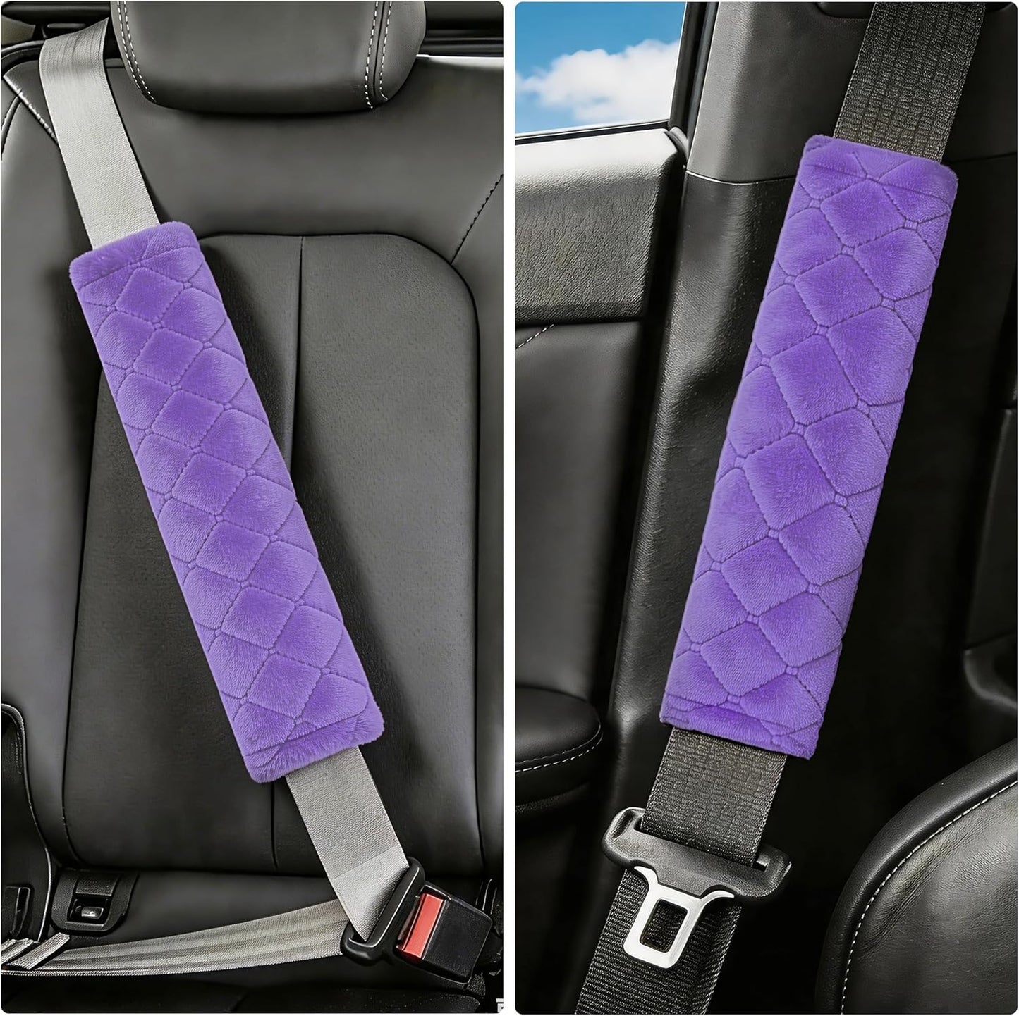 Amooca Soft Auto Seat Belt Cover Seatbelt Shoulder Pad 2 PCS for a More Comfortable Driving Compatible with All Cars and Backpack Black