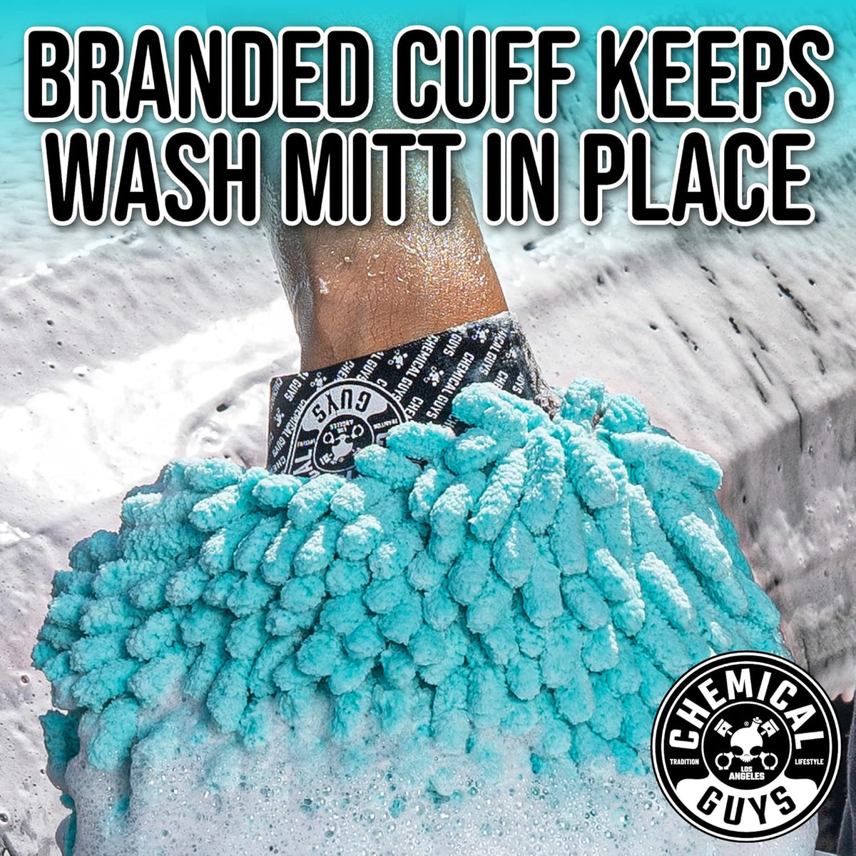 Chemical Guys MIC513 Big Noodle Chenille Microfiber Scratch Free Supersized Car Wash Mitt for Cars, Trucks, SUVs, RVs & More, Turquoise (11" x 12")