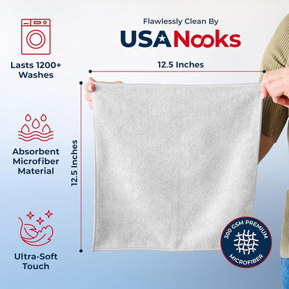 USANOOKS Microfiber Cleaning Cloth Grey - 12 Pcs (12.5"x12.5") - High Performance - 1200 Washes, Ultra Absorbent Microfiber Towel Weave Grime & Liquid for Streak-Free Mirror Shine - Car Washing Cloth