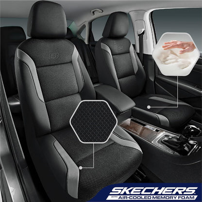 Skechers Memory Foam Seat Covers, Air Cool Mesh Thick Car Seat Covers, Car Seat Covers Front Seats Airbag Compatible, Universal Automotive Comfort for Most Cars, Vans, Trucks, SUV,Black