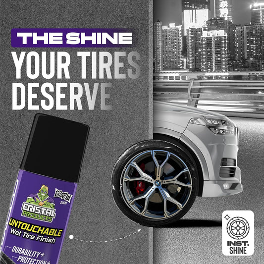 Cristal Products Untouchable Tire Shine Spray – Long-Lasting Wet Tire Finish for Deep Gloss & Protection – Waterproof Tire Shine, Easy Application, Premium Tire Cleaner Shine