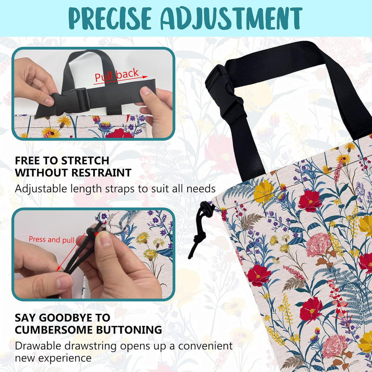 Car Garbage Bag Colorful Floral Spring Daisy Drawstring Car Trash Bag Hanging for Back Seat with Adjustable Buckle Canvas Vehicle Trash Can Easy-to-Install