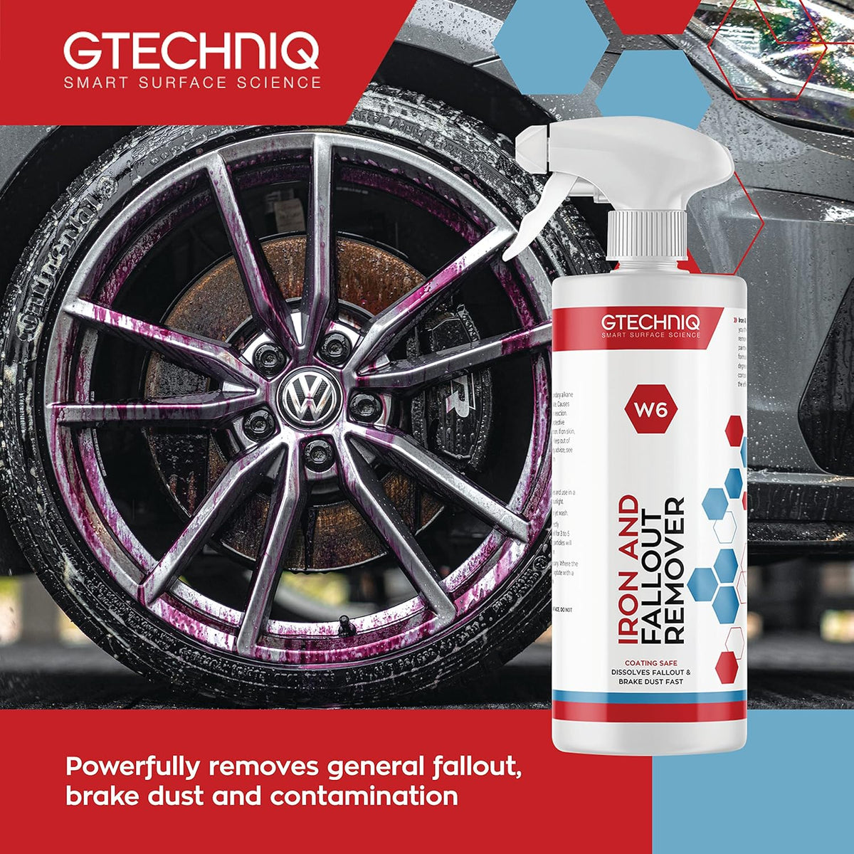 Gtechniq W6 Iron Removing Wheel & Paint Cleaner for Cars, Brake Dust Remover, Degreaser and Alloy Wheel Cleaner for Wheels, Rims and Paintwork, Safe on Coating - 500ml