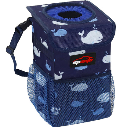 EPAuto Waterproof Car Trash Can with Lid and Storage Pockets, 2.5 Gallon, Black