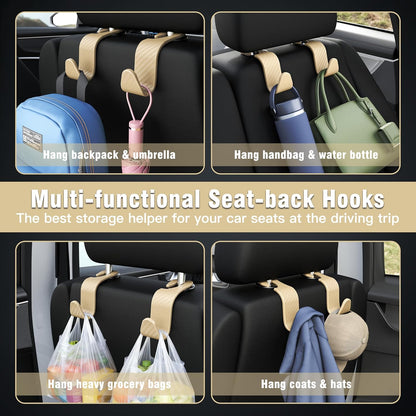Amooca 4-Pack Car Headrest Hooks Vehicle Storage Organizer for Purses Handbags Groceries Backpack Coats –Holds 55lbs 360° Rotating Black
