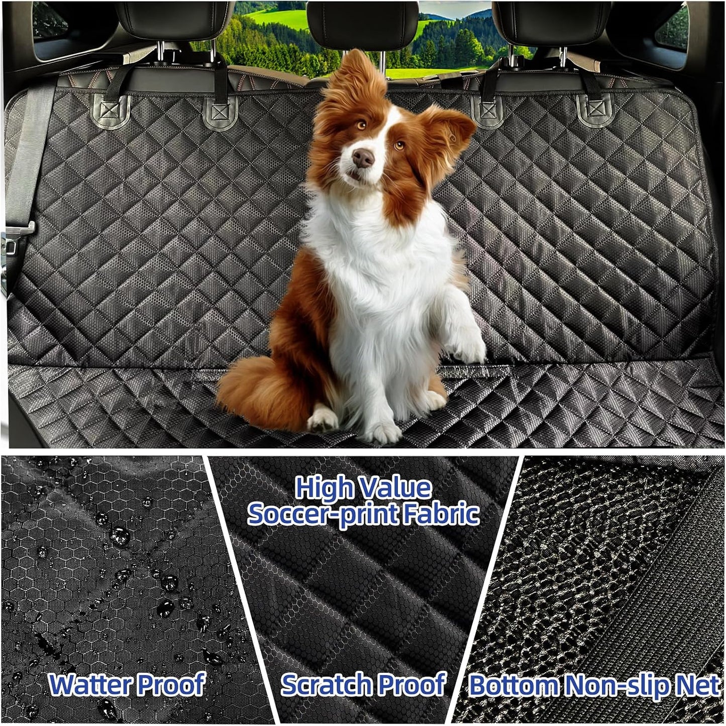 JSTHT Dog Seat Cover, 100% Waterproof Bench Seat Cover Protector Scratch Proof Nonslip Durable Soft Pet Back Seat Covers for Cars Trucks & SUV